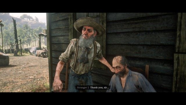 Pick up Lemuel from the horse / Place Lemuel on the porch