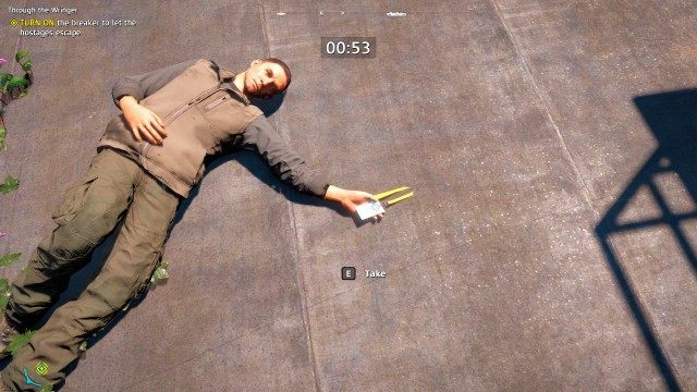 TURN ON the breaker to let the hostages escape (1 min 30 secs)