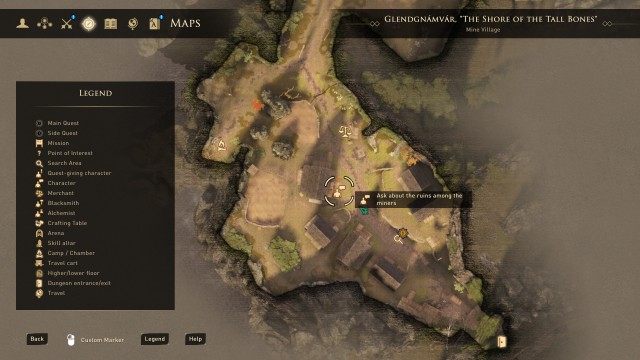 Go to the old mine indicated by Lady Morange / Ask about the ruins among the miners