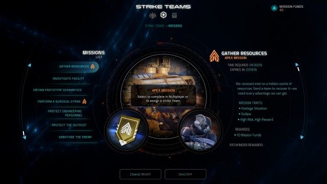 Inspect available Strike Team missions
