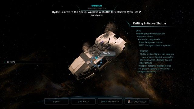 Search Eriksson sector for missing shuttle