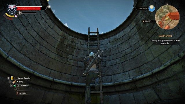 Explore the cave and find a way into the castle. / Climb up through the old well to enter the castle.