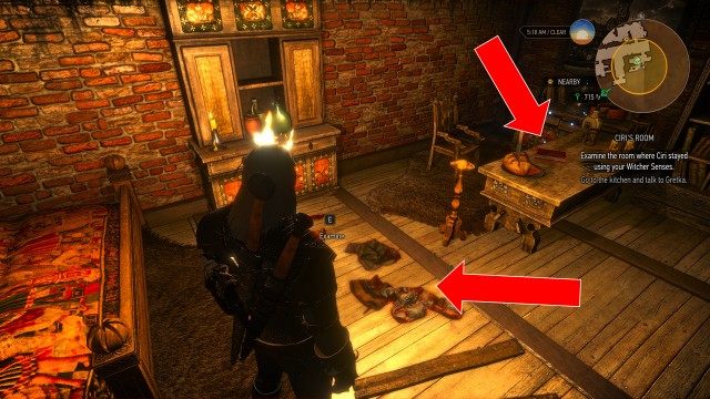 Examine the room where Ciri stayed using your Witcher Senses.