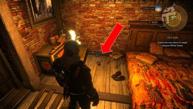 Examine the room where Ciri stayed using your Witcher Senses.