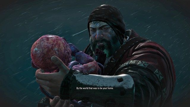 Follow the baron to the castle's entrance.