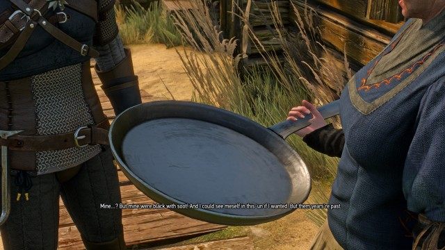 Return the frying pan to the old woman.