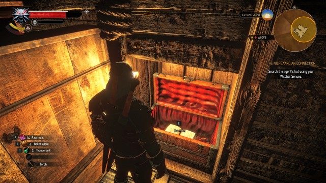 Search the agent's hut using your Witcher Senses.