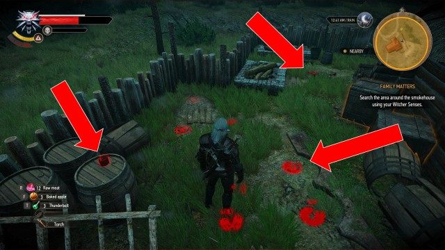 Follow the lubberkin. / Search the area around the smokehouse using your Witcher Senses.