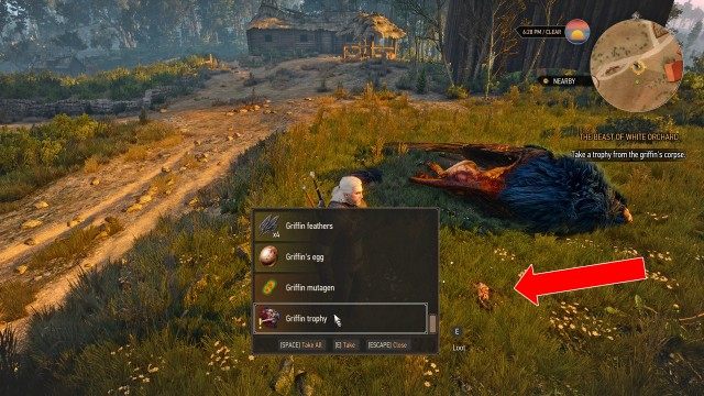 Take a trophy from the griffin's corpse.