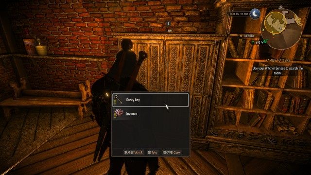 Follow the baron. / Use your Witcher Senses to search the room.
