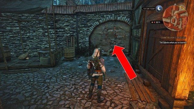 Find a way out of the witch hunters' outpost. / (Optional) Sneak out of the witch hunters' outpost.