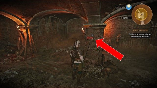 Enter the basement. / Find the secret passage using your Witcher Senses, then open it.