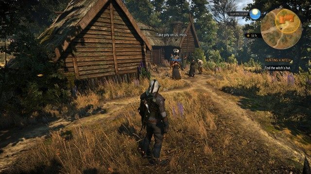 Find the pond by the village. / Find the lone boulder. / Find the abandoned cart. / Find the witch's hut.