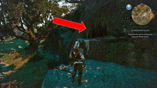 Find where the voice is coming from using your Witcher Senses.