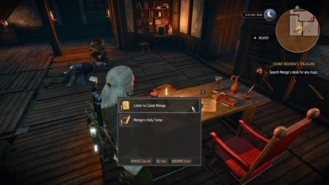 Follow Triss. / Search Menge's desk for any clues. / Read the letter from Menge's desk.