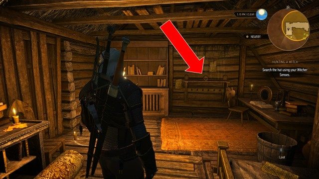 Talk to the witch in her hut. / Search the hut using your Witcher Senses.