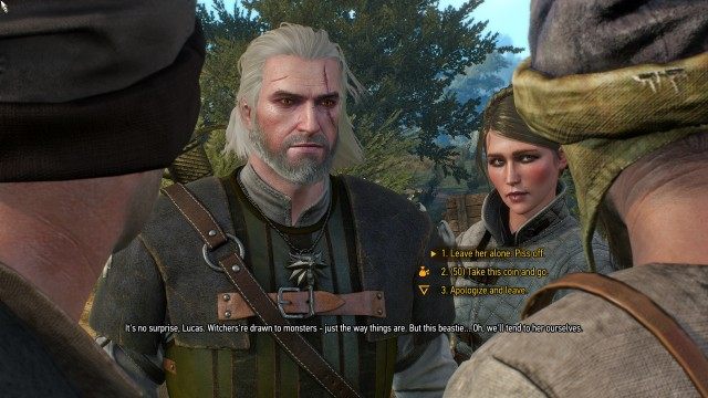 Use your Witcher Senses to find Rosa. / (Optional) Defeat the drunks harassing Rosa.