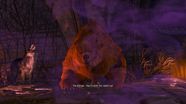 Explore the mysterious room using your Witcher Senses. / Defeat the aggressive beasts.
