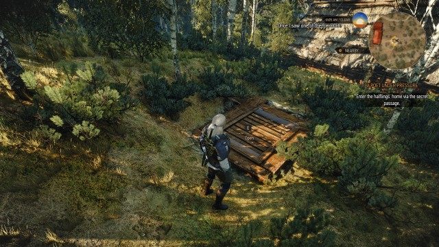 Enter the halflings' home via the secret passage.