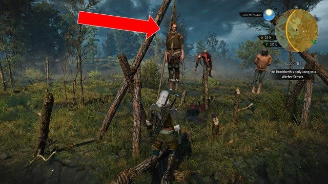 Find Hrodeberth's body using your Witcher Senses.