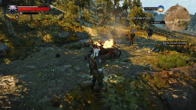 Help the man burn the bodies.