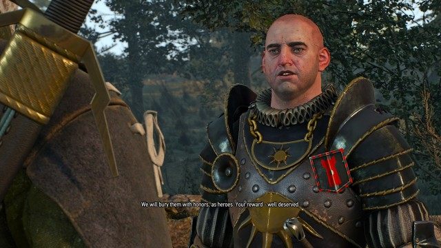 Talk to the commander of the Nilfgaardian patrol. / Report back to the Nilfgaardian patrol commander.