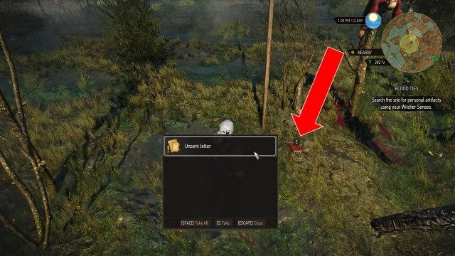 Search the site for personal artifacts using your Witcher Senses.