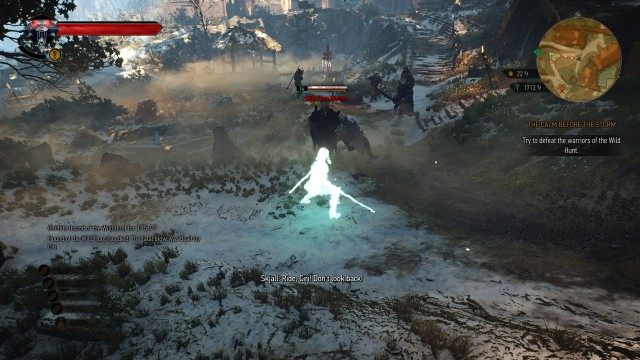 Try to defeat the warriors of the Wild Hunt. / Get on a horse and flee towards Drowned Dead Rock