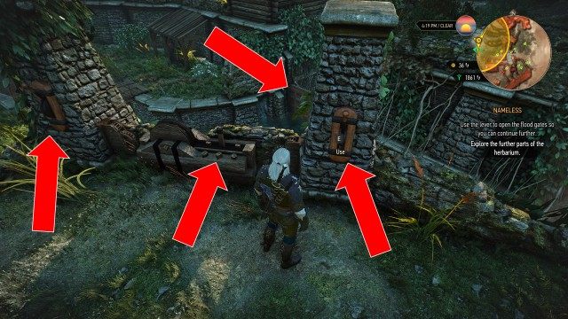 Use the lever to open the flood gates so you can continue further.