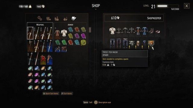 Buy a fox mask for Triss Merigold. / Buy a mask to wear to the masquerade ball. / (Optional) Buy a new outfit. Doublet, trousers and boots.