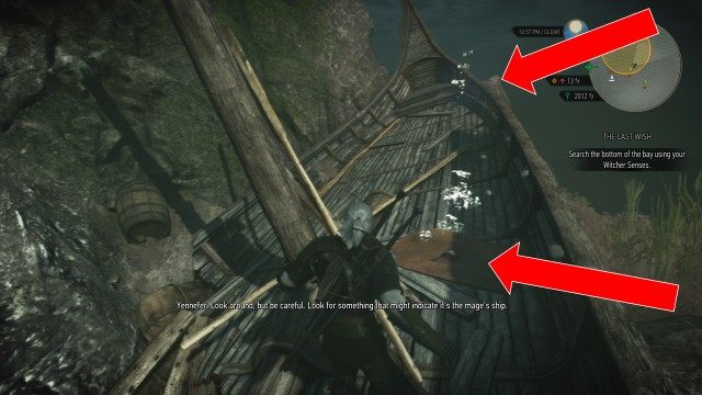  Help Yennefer find the djinn. / Search the bottom of the bay using your Witcher Senses. / Return to the boat.