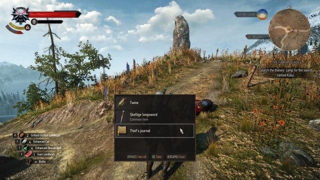 Search the thieves' camp for the sword named Kuliu. / Read the journal to learn about the sword named Kuliu.