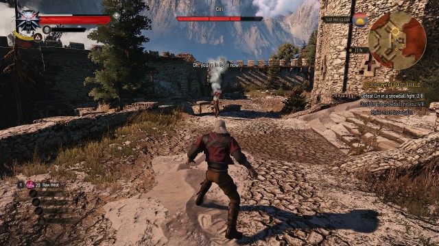 Defeat Ciri in a snowball fight. 0/8 / Don't let the snowballs hit you. 0/8 / Make more snowballs.