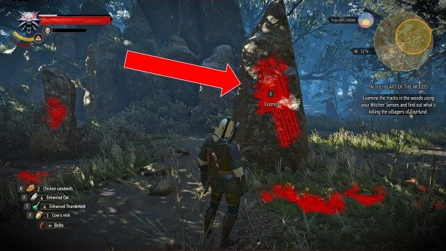 Examine the tracks in the woods using your Witcher Senses and find out what's killing the villagers of Fayrlund.