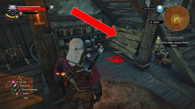 Find Zed's ledger using your Witcher Senses.