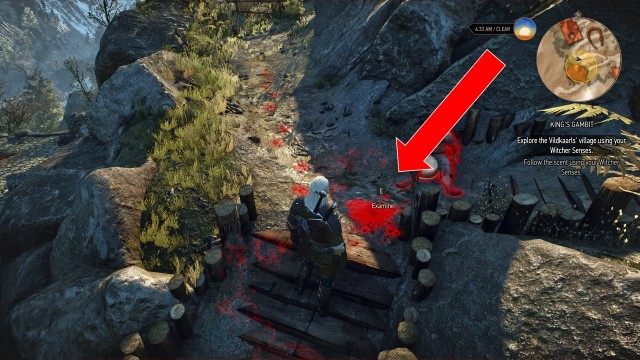Follow the scent using your Witcher Senses. / Follow the footprints using your Witcher Senses.