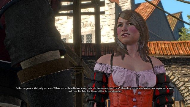 Investigate the alley where Priscilla was attacked using your Witcher Senses.