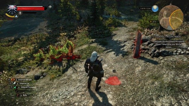 Travel to the missing miners' camp. / Investigate the area around the missing miners' camp using your Witcher Senses.