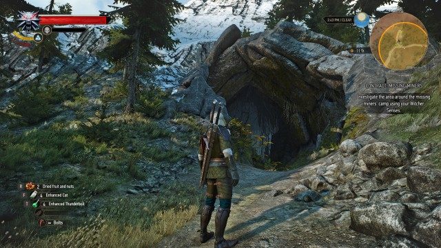 Travel to the missing miners' camp. / Investigate the area around the missing miners' camp using your Witcher Senses.