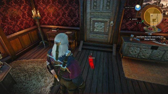 Follow the guard to the crime scene. / Investigate the crime scene using your Witcher Senses.