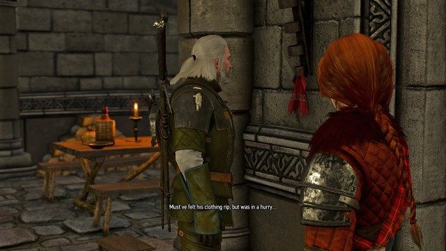 Follow the footprints using your Witcher Senses. / Look around for a clue using your Witcher Senses.