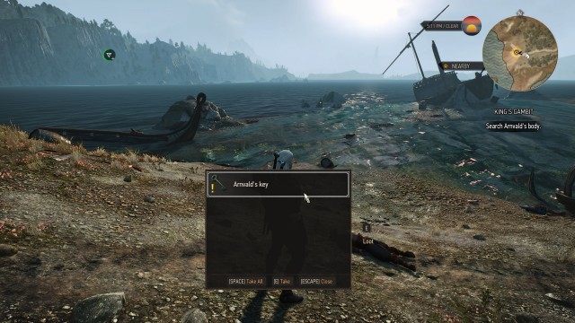 (Optional) Follow the tracks left by Arnvald's horse outside Kaer Trolde using your Witcher Senses. / Search Arnvald's body.