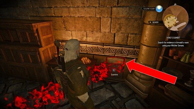 Return to Kaer Trolde. / Go to Arnvald's Room. / Search for evidence in Arnvald's room using your Witcher Senses.