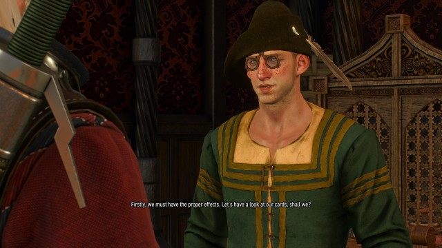 Find the scribe in the Passiflora and sign up for the high-stakes gwent tournament. / Talk to the scribe.