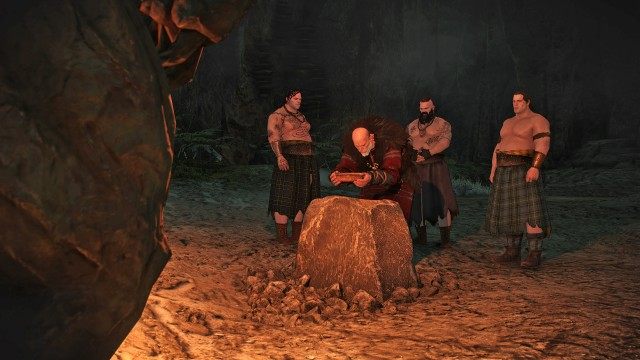 Venture further into the cave. / Interrogate the druid. / Defeat the druid and the berserkers.