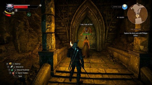 Explore the elven ruins with Philippa Eilhart. / Exterminate the monsters.