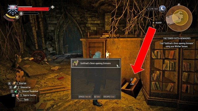 Find "Gottfried's Omni-opening Grimoire" using your Witcher Senses.