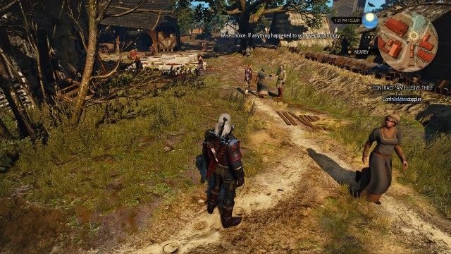 Follow the scent of perfume using your Witcher Senses. / Confront the doppler.