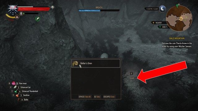 Retrieve the coin Thecla threw in the water by using your Witcher Senses. / Give the coin to Thecla.