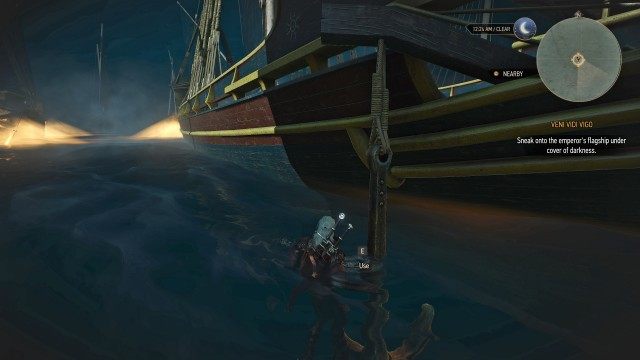 Sneak onto the emperor's flagship under cover of darkness.